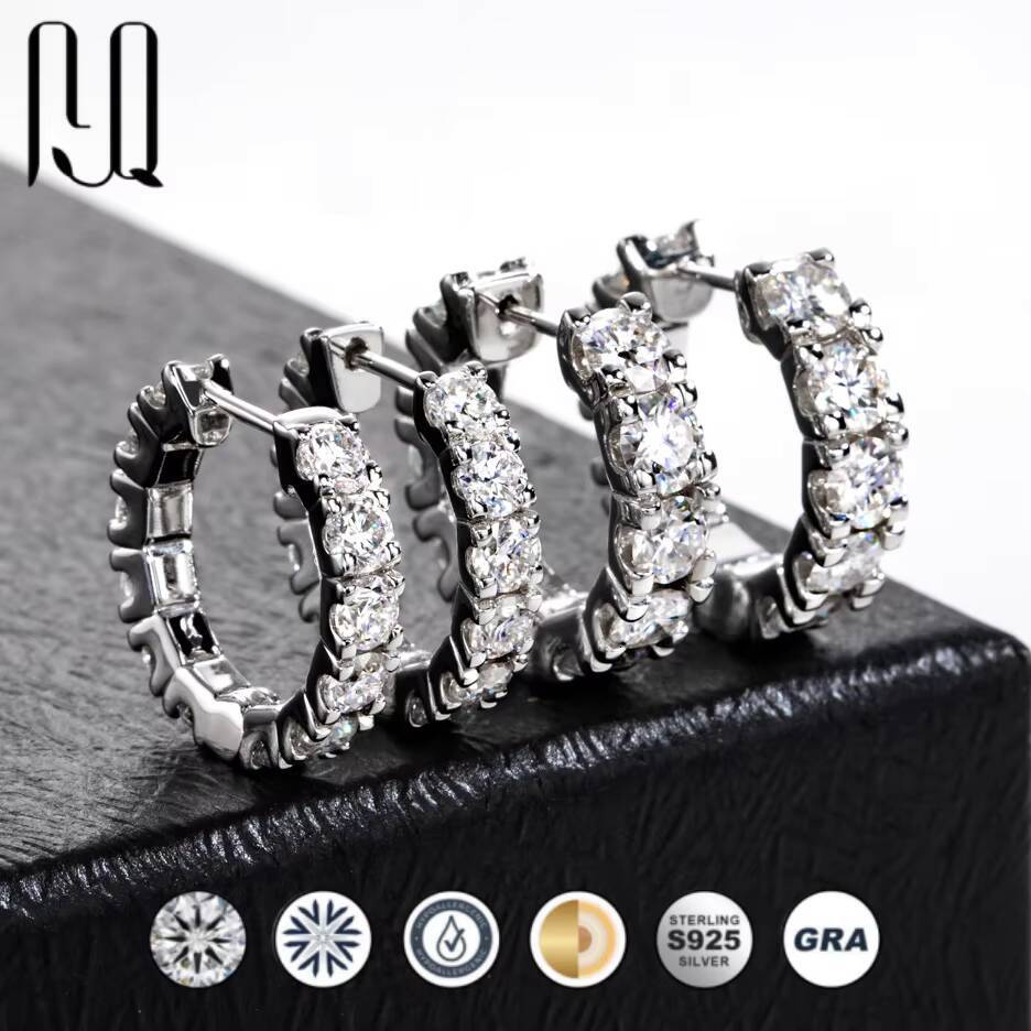 3mm/4mm Moissanite Hoop Earrings 925 Sterling Silver Light Luxury Fashion TikTok Live Wholesale