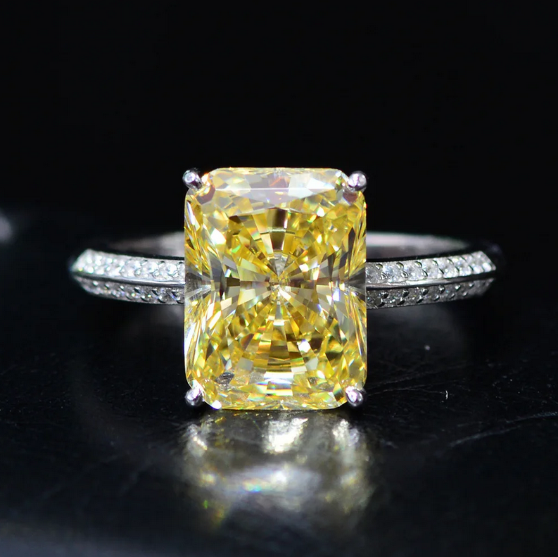 Rulalei Genuine 100% 925 Sterling Silver Crushed Ice Cut Citrine High Carbon Diamonds Gemstone Wedding Engagement Ring Fine Jewelry Gift