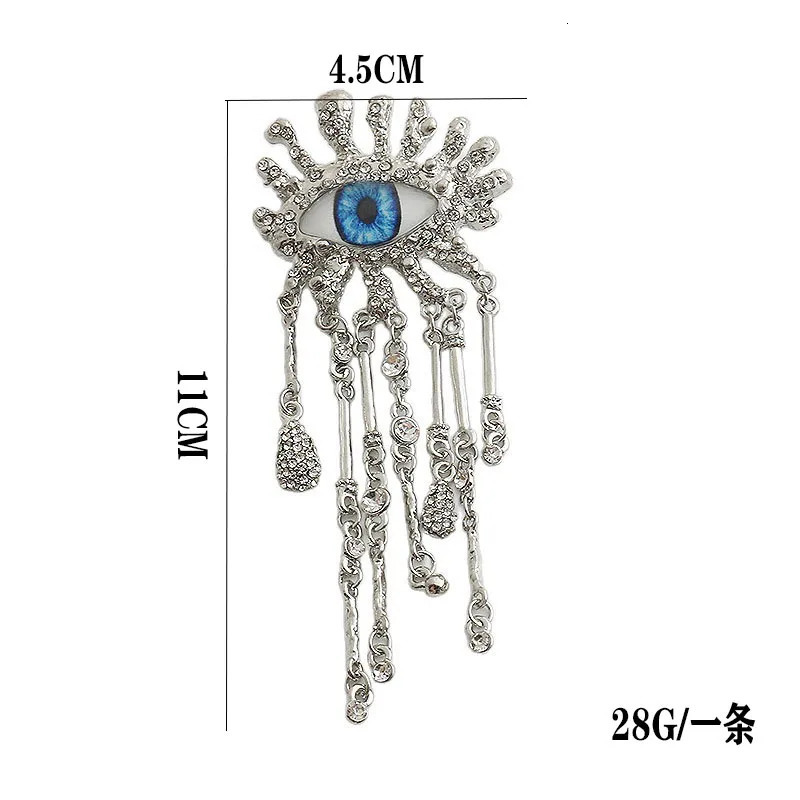 Retro Eye Shaped Rhinestone Brooch for Women and Men Tassel Chain Lapel Pins Badge Elegant Fashion Jewelry Accessories 260403BJ - view 6