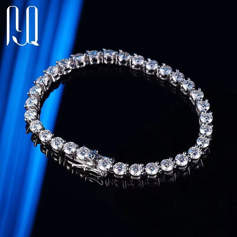PYQ Classic 18K White Gold Plated S925 Silver Tennis Bracelet 3/4/5mm Three Prong Moissanite VVS Grade with GRA Certificate