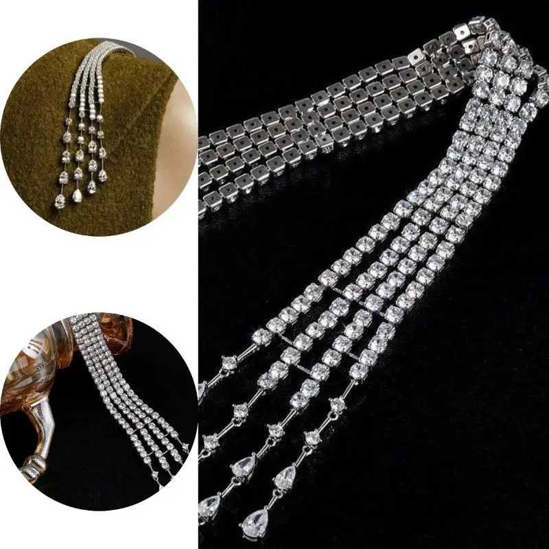 Light Luxury Exquisite Crystal Meteor Long Tassel Brooch Pin For Women Fashion Shoulder Chain Jewelry Party Gifts 260403BJ - view 4