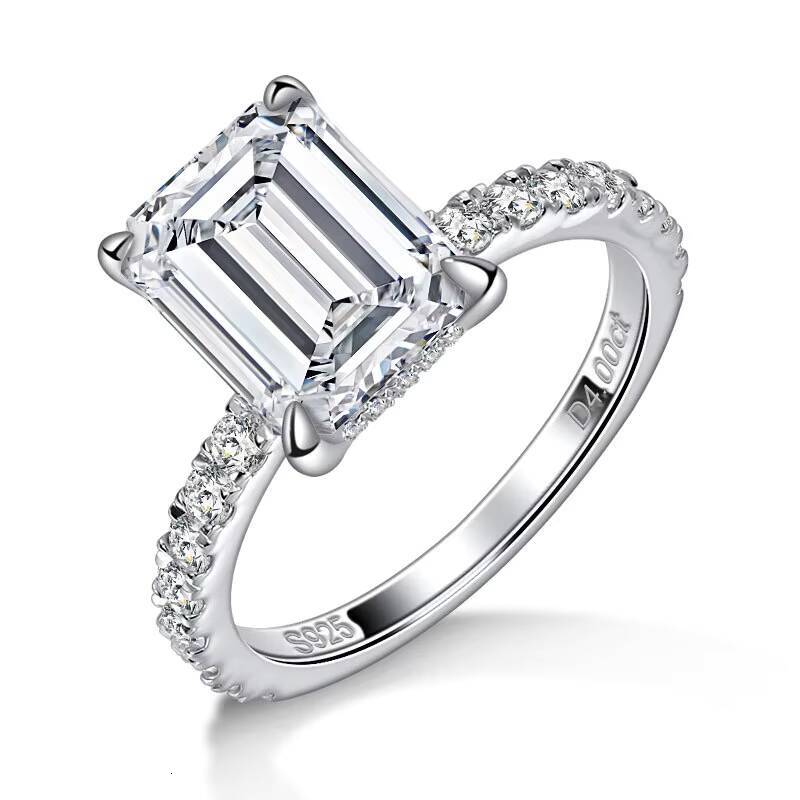 Hidden Halo 4 Ct Emerald Cut Moissanite Ring for Women in S925 Silver Platinum Plated Wholesale Dropshipping