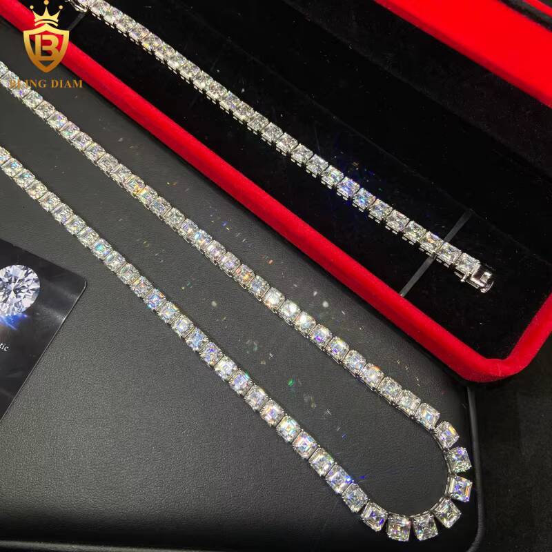 Hot Sale VVS1 Iced Out Asscher Cut 55mm Moissanite Tennis Chains Pass Diamond Test HipHop Moissanite Necklace 925 Silver GRA