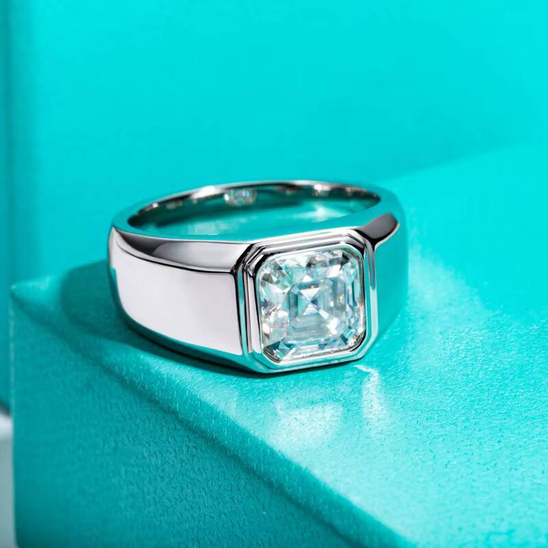 3 Ct Asscher Cut Moissanite Mens Engagement Ring in 925 Sterling Silver Fashion High-End Factory Wholesale