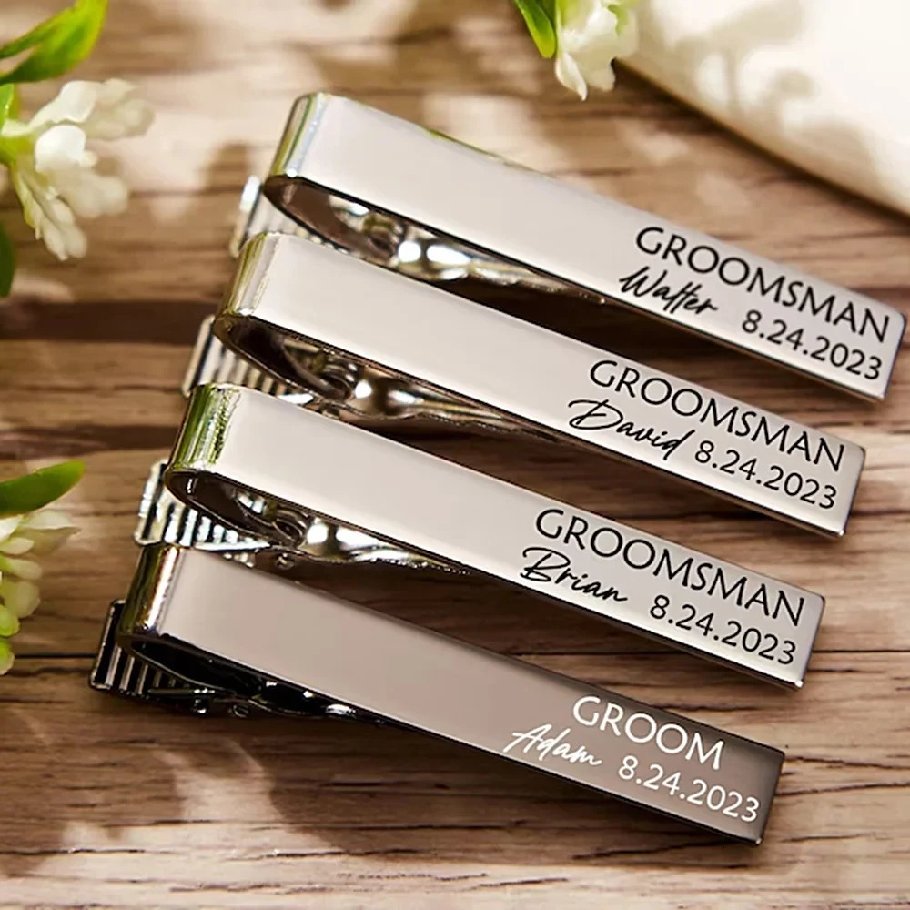 Custom Carved Name Tie Clips Personalized Stainless Steel Luxury Men Tie Clip Women Jewelry Wedding Bride Groom Accessories 260403BJ - view 6