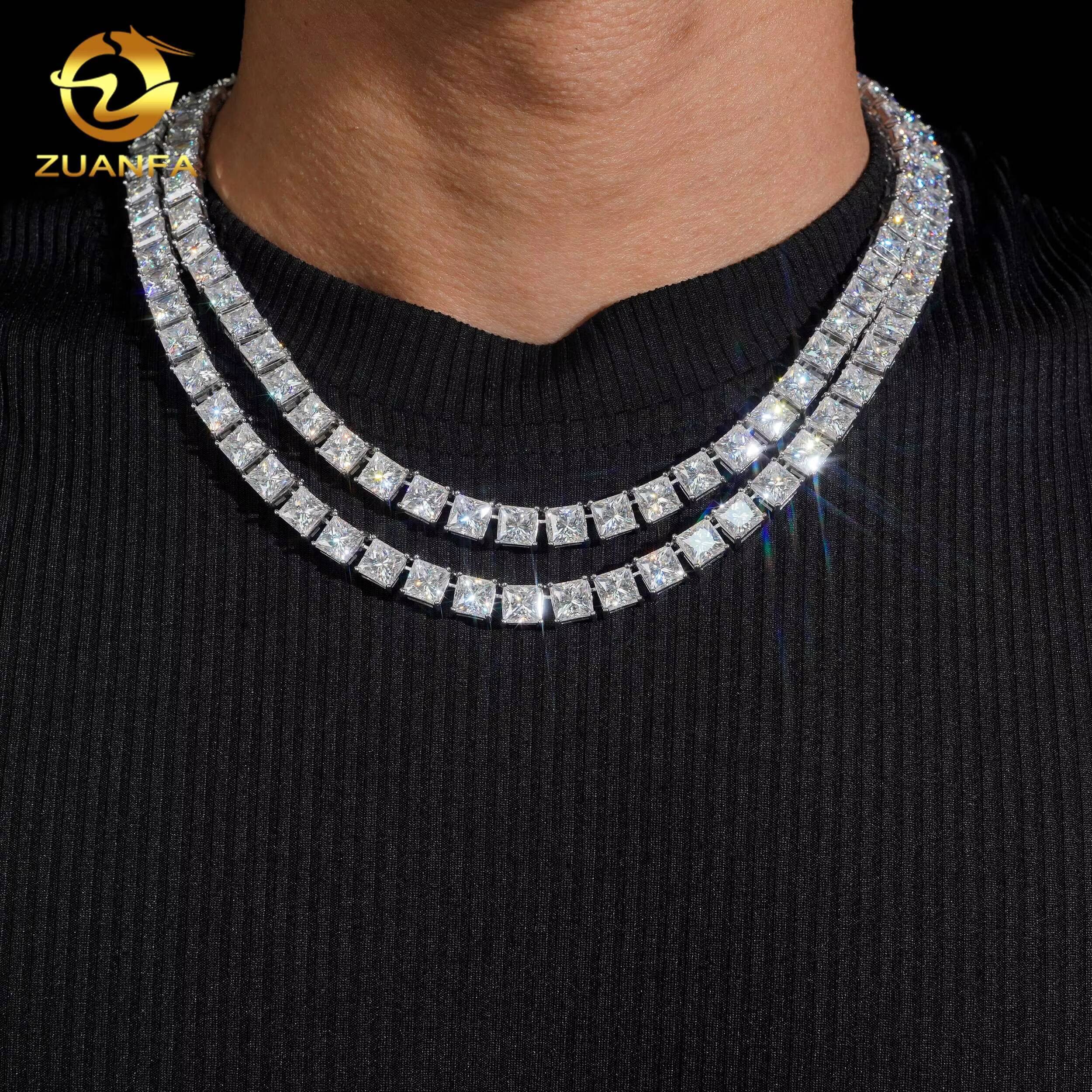 New Princess Cut 6565 mm Hip Hop Jewelry 925 Silver Moissanite Diamond Tennis Chain Iced Out Moissanite Necklace