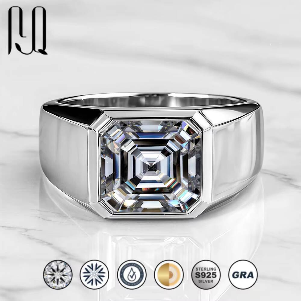 3 Ct Asscher Cut Moissanite Mens Engagement Ring in 925 Sterling Silver Fashion High-End Factory Wholesale