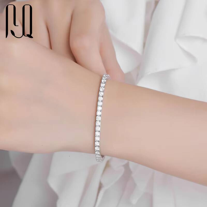 PYQ 3mm 4mm Womens 925 Sterling Silver Tennis Chain Bracelet with Spring Clasp VVS GRA Round Mossanite Moissanite Bulk Jewelry