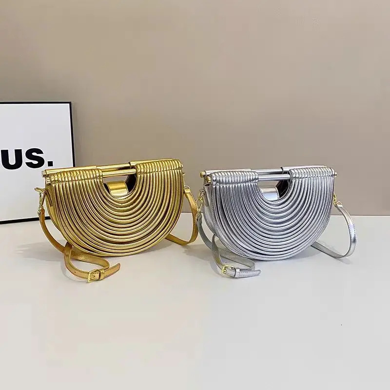 Handbags for Women 2026 Gold Moon Handwoven Noodle Bags Leather Pulled Hobo Silver Evening Clutch Chic 260325