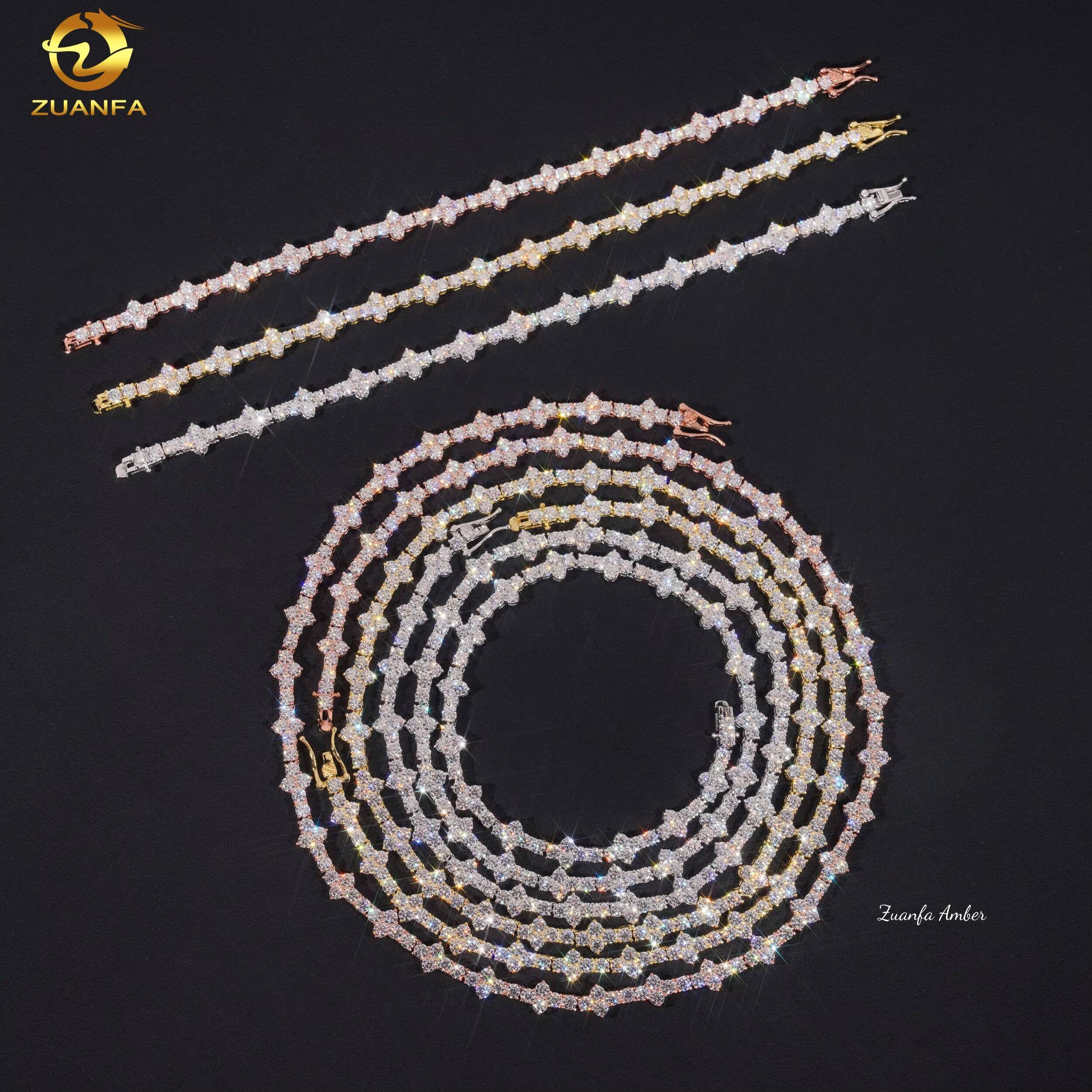 Fine Jewelry 3MM Sterling Silver Hip Hop Iced Out VVS Lab Moissanite Diamond Tennis Link Chain Men and Women Cross Necklace