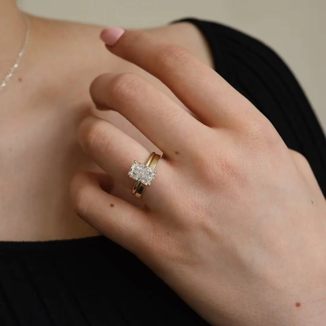 Custom IGI Certified Solid 18K 14K Real Gold Engagement Solitaire Rings VVS VS CVD HHPT Radiant Cut Lab Grown Diamond Ring