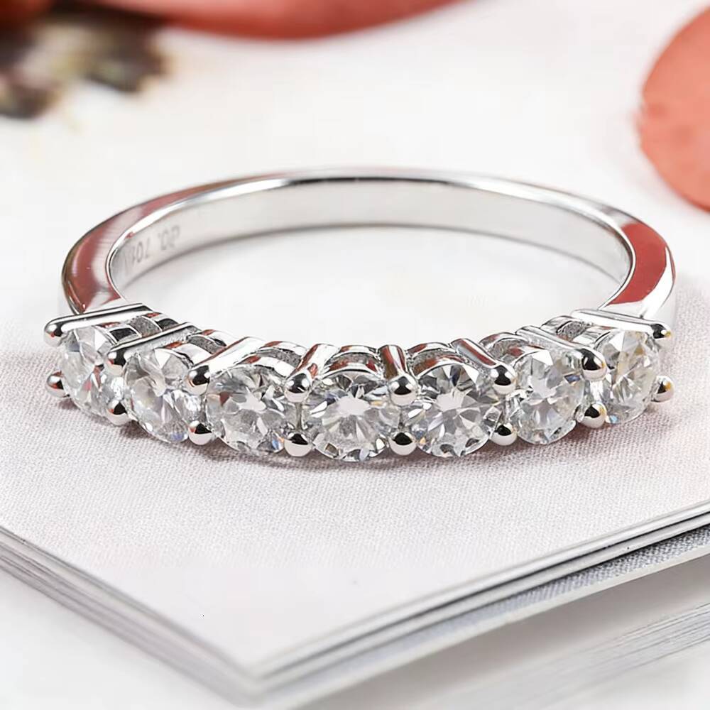 7-Stone 3mm D Color Moissanite Eternity Band 925 Sterling Silver Gold Plated Minimalist Wedding Ring for Women Dropshipping