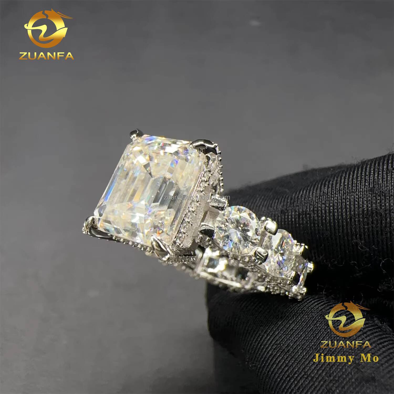 Unique Luxury 925 Solid Silver Bridal Women Jewelry VVS1 5Ct Big Size VVS1 Emerald Moissanite Eternity Engagement Band Ring