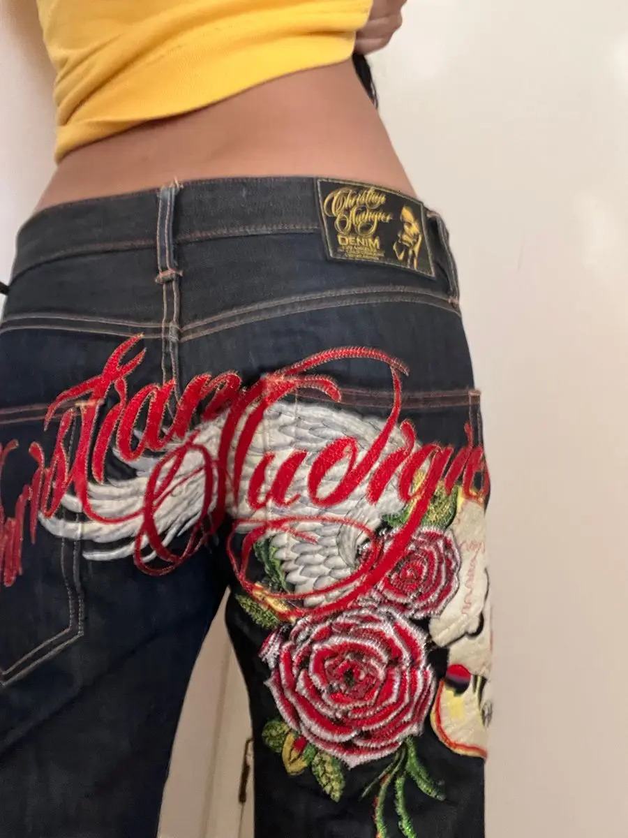 Harajuku Angel wings Embroidery Jeans Casual Denim Pants High Waist Straight Wide Leg Jeans Vintage Y2k 2000s Women Clothing 260331
