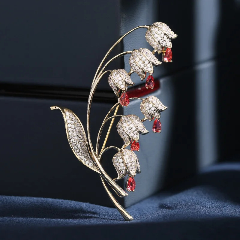 SUYU Luxury Copper Micro Inlaid Cubic Zirconia Bell Lily of the Valley Brooch Womens Wedding Jewelry Gifts Clothing Accessories 260403BJ - view 3