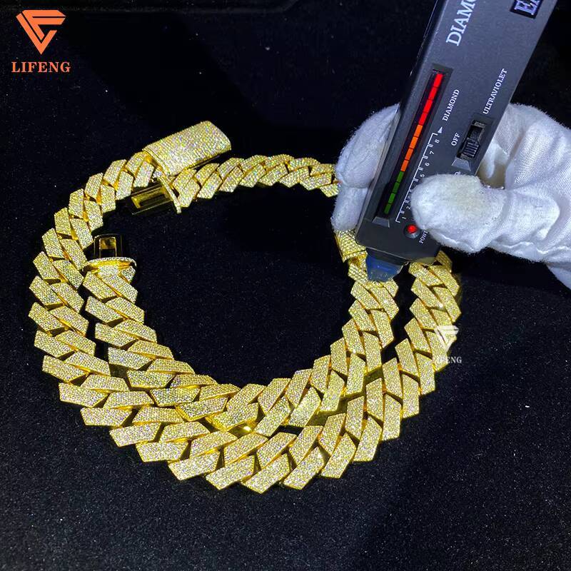 20mm Miami Moissanite Cuban Link Chain Necklace 925 Silver 18k Gold Plated Men Hip Hop Rock Cuban Link Chain Fine Jewelry