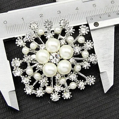Wulibaby Grey Pearl Snowflake Brooches For Women Unisex Big Party Casual Brooch Pins Gifts 260403BJ - view 7