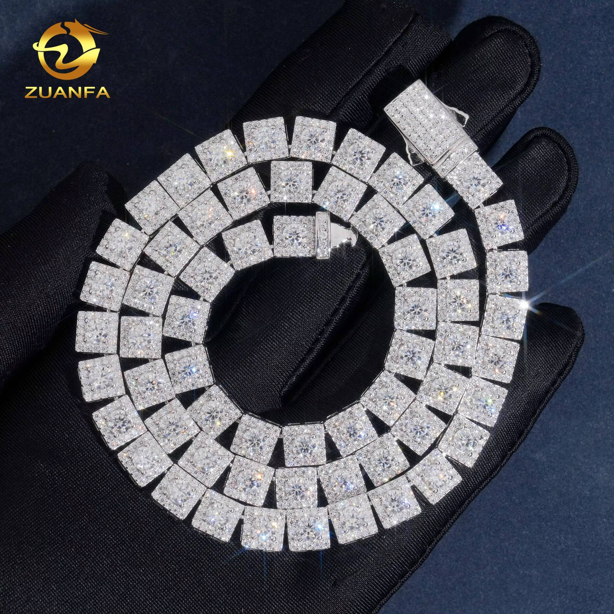 Square Cluster Cuban Chain 925 Silver Pass Diamond Test Moissanite Diamonds Cuban Link Chain Hip Hop Jewelry