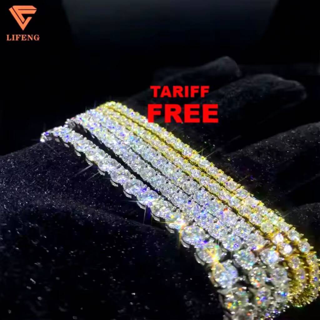 Factory-Price 3mm 4mm 5mm Moissanite Diamond Tennis Chains Hip Hop Silver Jewelry Necklaces Bracelets for Men Women Gift