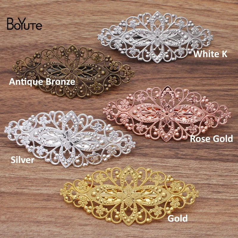 BoYuTe 10 Pieces/Lot Metal Brass Filigree Flower Hairpin Base Women Hair Clips Handmade Materials 260403BJ - view 3