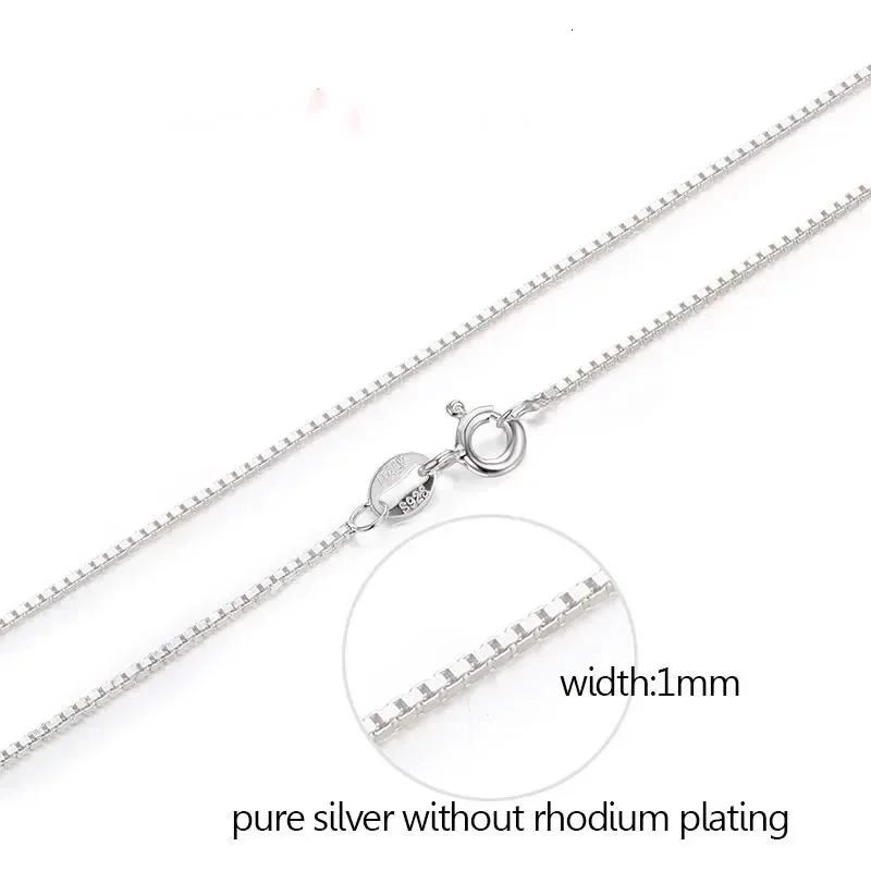 35-80cm 1mm Thin Pure Solid 925 Sterling Silver Box Chain Necklace For Women Men Kids Girls Necklaces Jewelry Kolye Collare 260403