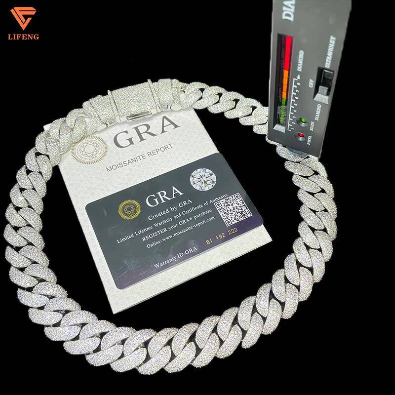 20MM Mosaic Setting Round Diamond Cut Moissanite Diamond Iced Out Men Necklace Jewelry Cuban Link Chain Necklace
