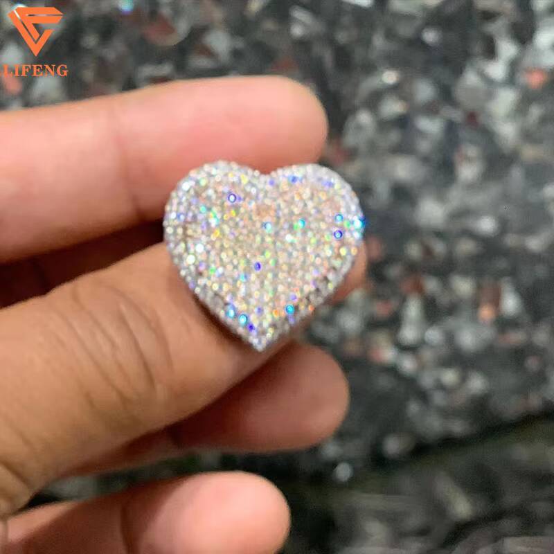 Lifeng Jewelry Classic Moissanite Iced Out Ring Moissanite 925 Sterling Silver Hip Hop Moissanite Custom Love Heart Ring