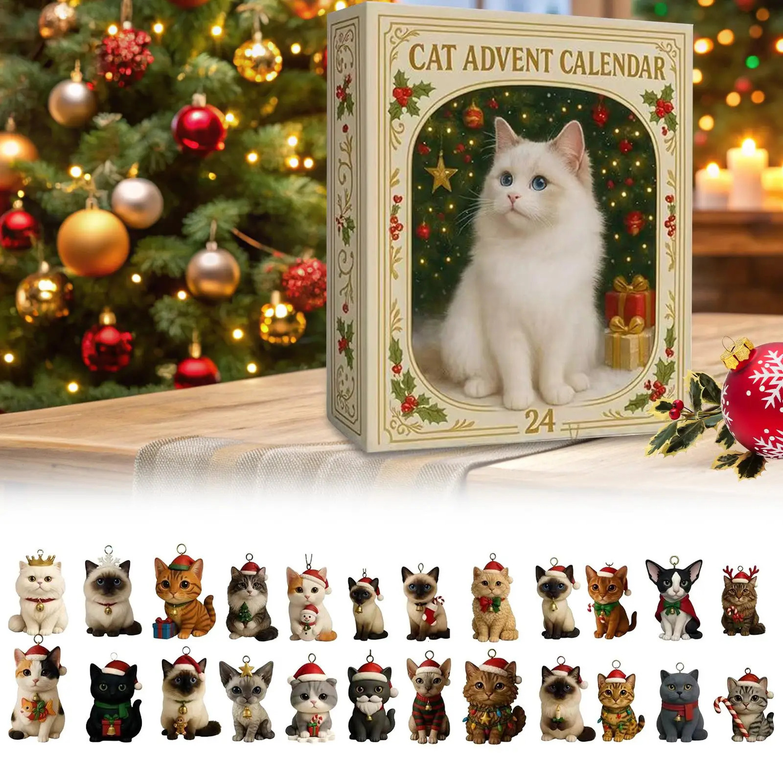 Creative Trends Cat Advent Calendar with 24 Clear Plastic Self-Adhesive Boxes, 2D Acrylic Flower Design Christmas Blind Box Gift - view 6