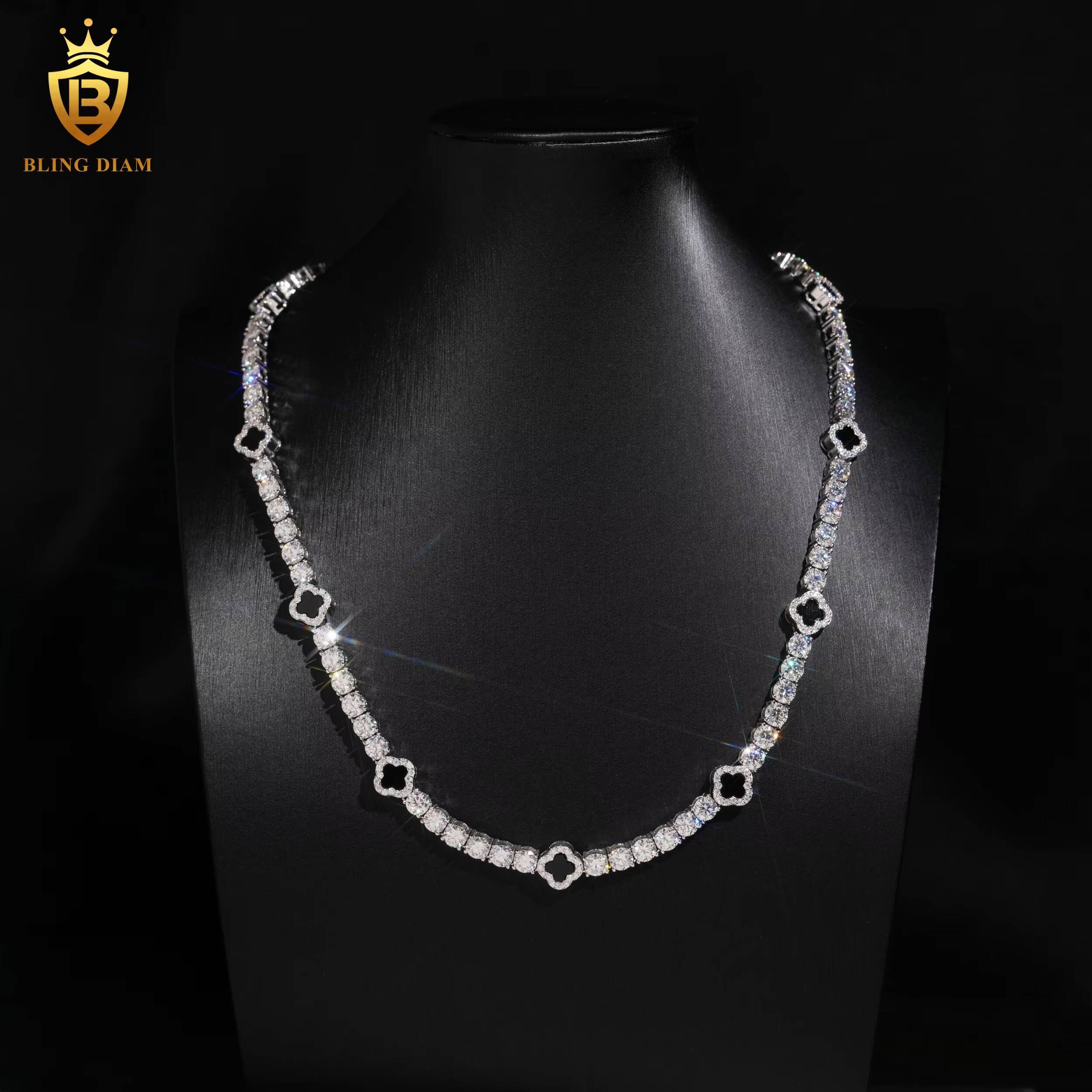 Popular Tennis Bracelets Black Clover 4mm Moissanite Bracelet Tennis 925 Silver Chain Vvs Moissanite Bracelets GRA Men Women