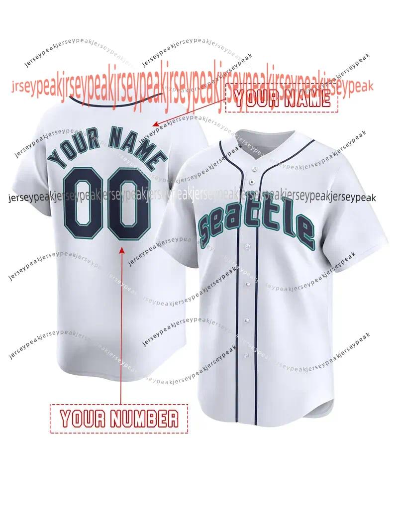 2024 Custom Ken Griffey Jr 44 Julio Rodriguez Baseball Jerseys JP Crawford Edgar Martinez Suzuki Ichiro Jarred Kelenic Kolten Wong Matt Brash City Con
