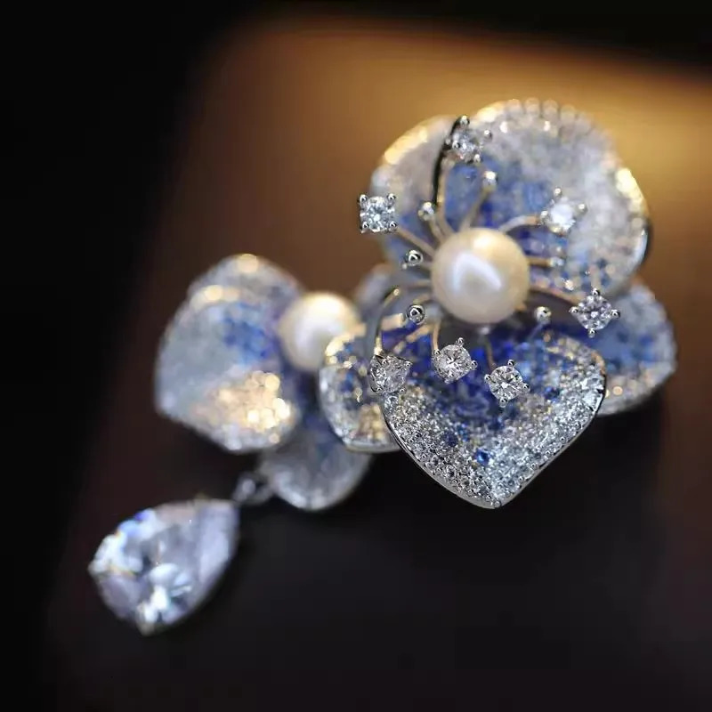 Light Luxury Elegant Zircon Pearl Flower Phalaenopsis Brooch For Women Fashion Sweet Crystal Jewelry Geometry Jewelry Gifts 260403BJ - view 3