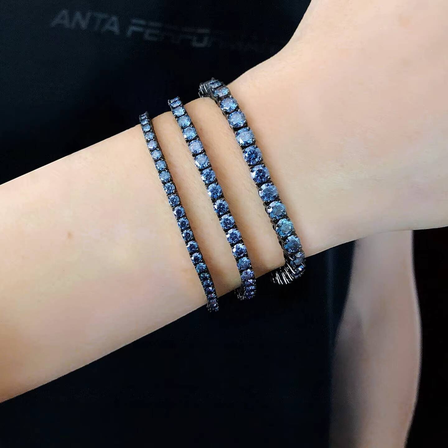 PYQ 3mm 01ct Vvs Royal Blue Moissanite Tennis Chain Hip Hop Jewelry 925 Silver Blue Moissanite Bracelet with Black Gold Plated