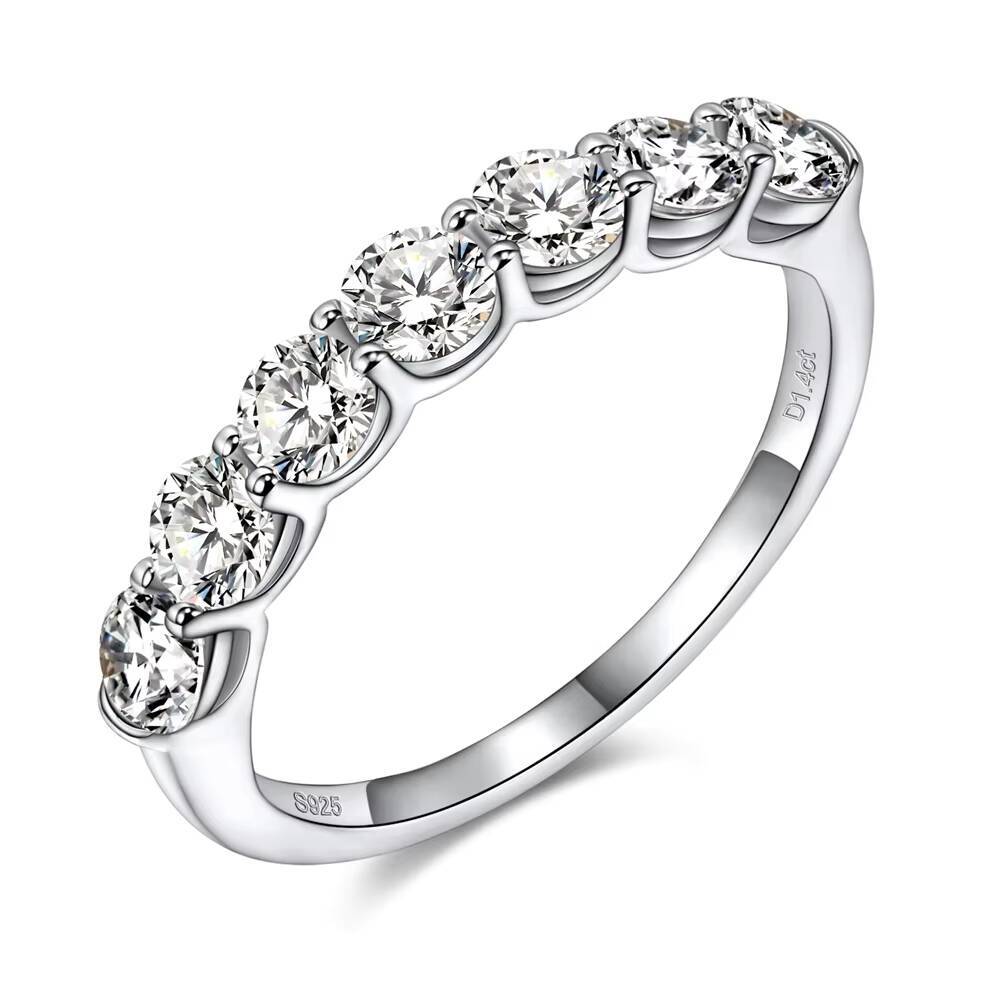 35mm 7-Stone Moissanite Eternity Band S925 Silver 18K Gold Plated Womens Stackable Ring Dropshipping