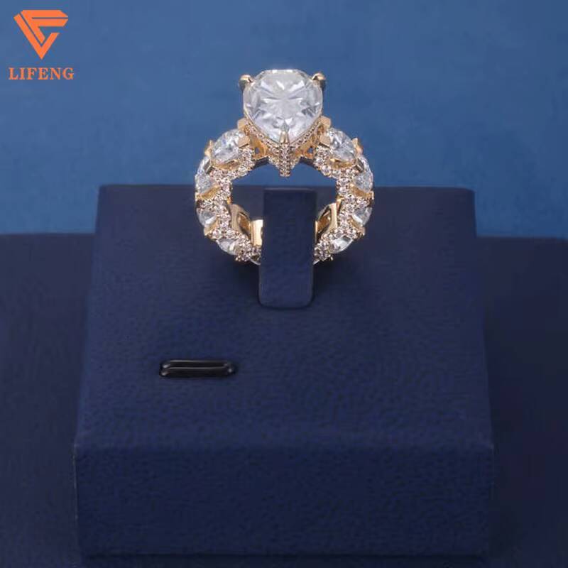 Lifeng Custom Luxury S925 Silver Pear Cut Lab Diamond Wedding Engagement Moissanite Ring Fashion Jewelry for Girls Gift