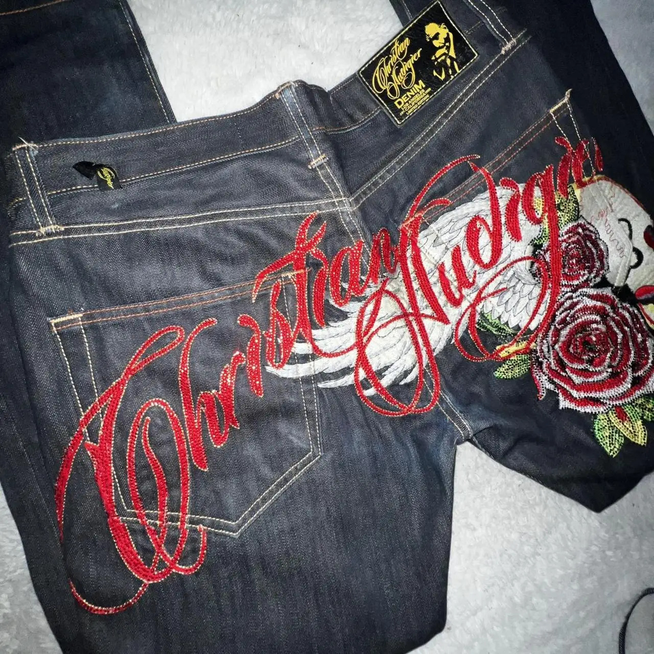 Harajuku Angel wings Embroidery Jeans Casual Denim Pants High Waist Straight Wide Leg Jeans Vintage Y2k 2000s Women Clothing 260331