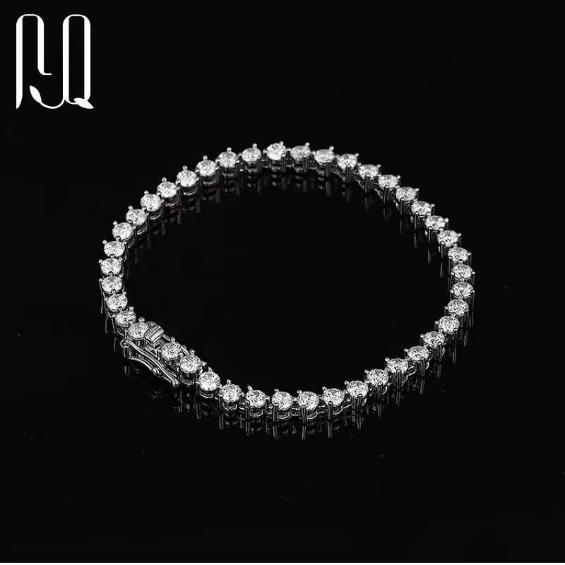 PYQ Classic 18K White Gold Plated S925 Silver Tennis Bracelet 3/4/5mm Three Prong Moissanite VVS Grade with GRA Certificate