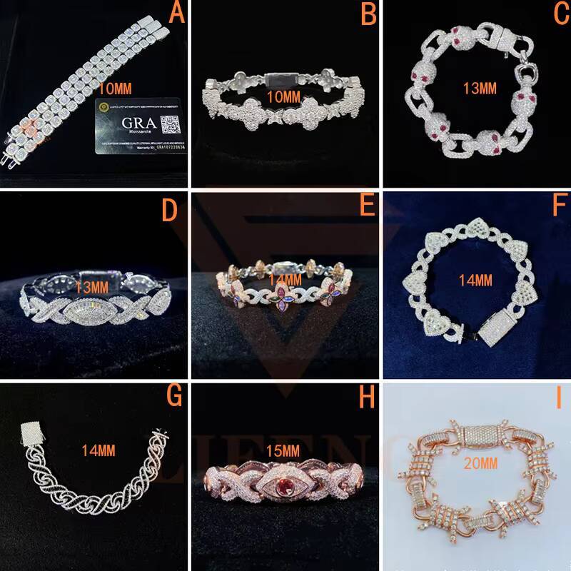10mm 12mm 925 Sterling Silver Two Rows Moissanite Iced Flap Buckle Cuban Link Chain Bracelet for Men Hip Hop Jewelry
