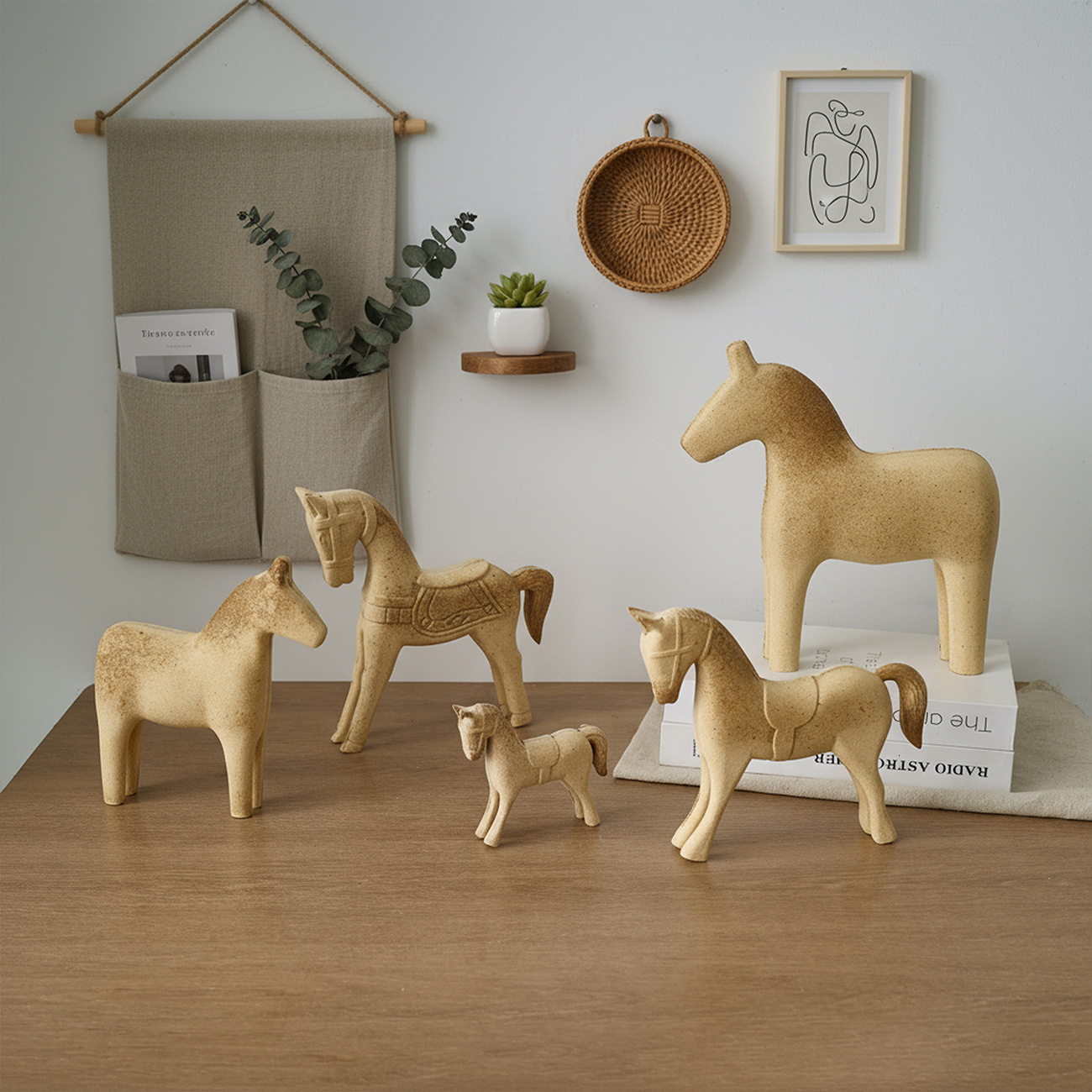 Home Decor Objects Ornament Wooden Horse Animal Figurine Paintable DIY Craft Raw Coarse Blank Home Desktop Decoration