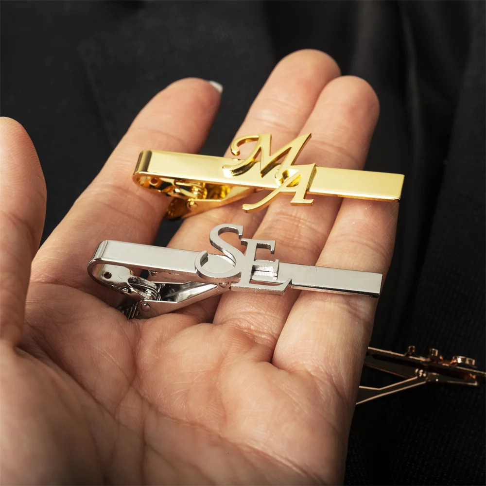 Custom Name Initials Tie Clip Mens Personalize Stainless Steel Letters Tie Clip Wedding Jewelry for Groom 260403BJ