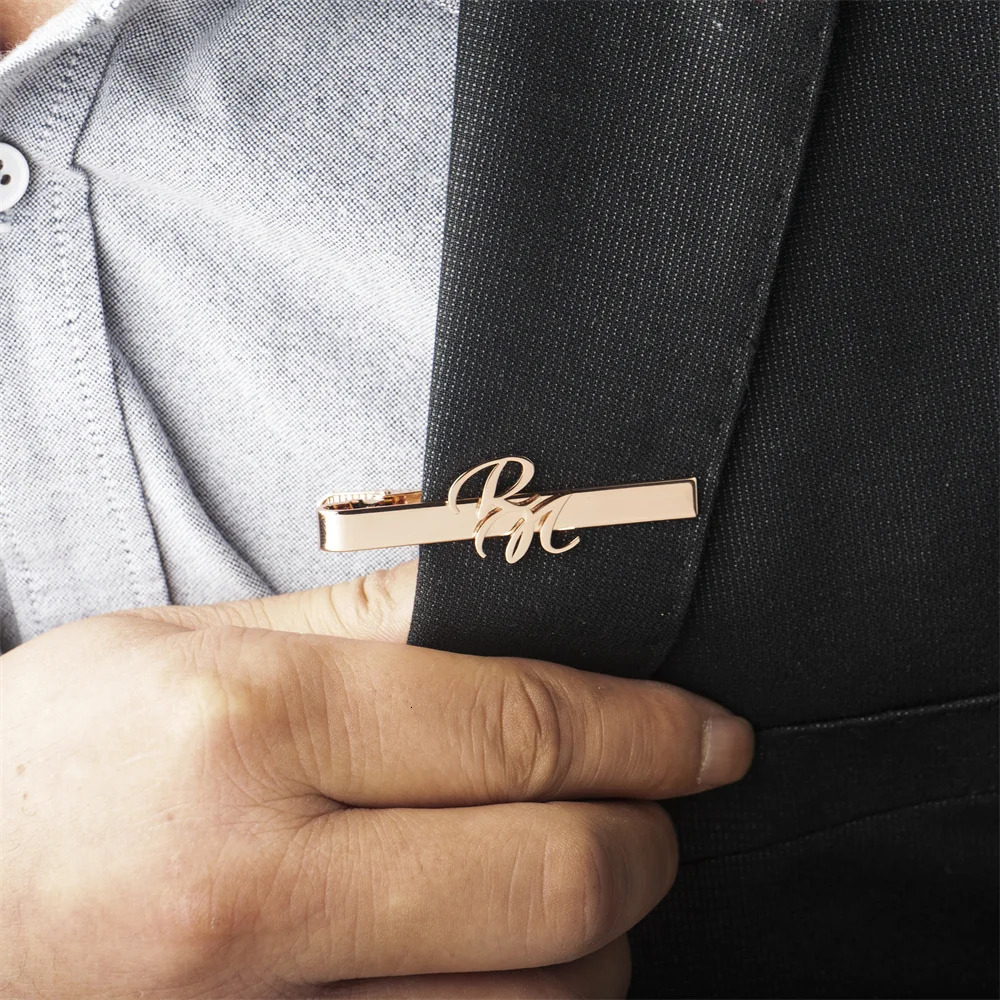 Tangula Custom Initial Tie Clip for Groom Stainless Steel Mens Initials Tie Clip Personalized Wedding Jewelry Tie Accessories 260403BJ - view 5