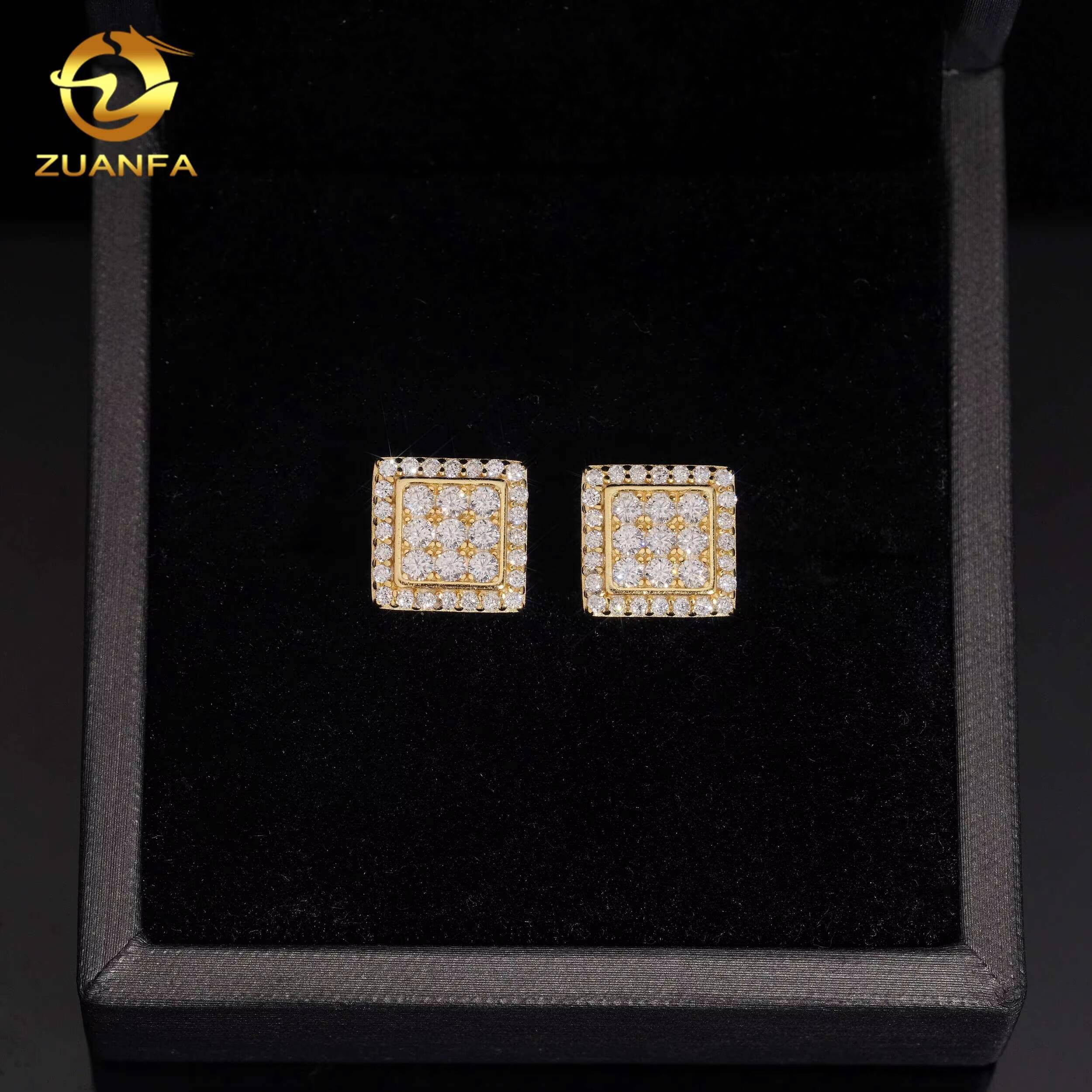 Wholesale Price 10mm Fashion Square Earrings VVS Moissanite 925 Silver Iced Out Diamond Stud Earrings Hip Hop Jewelry Ear Studs
