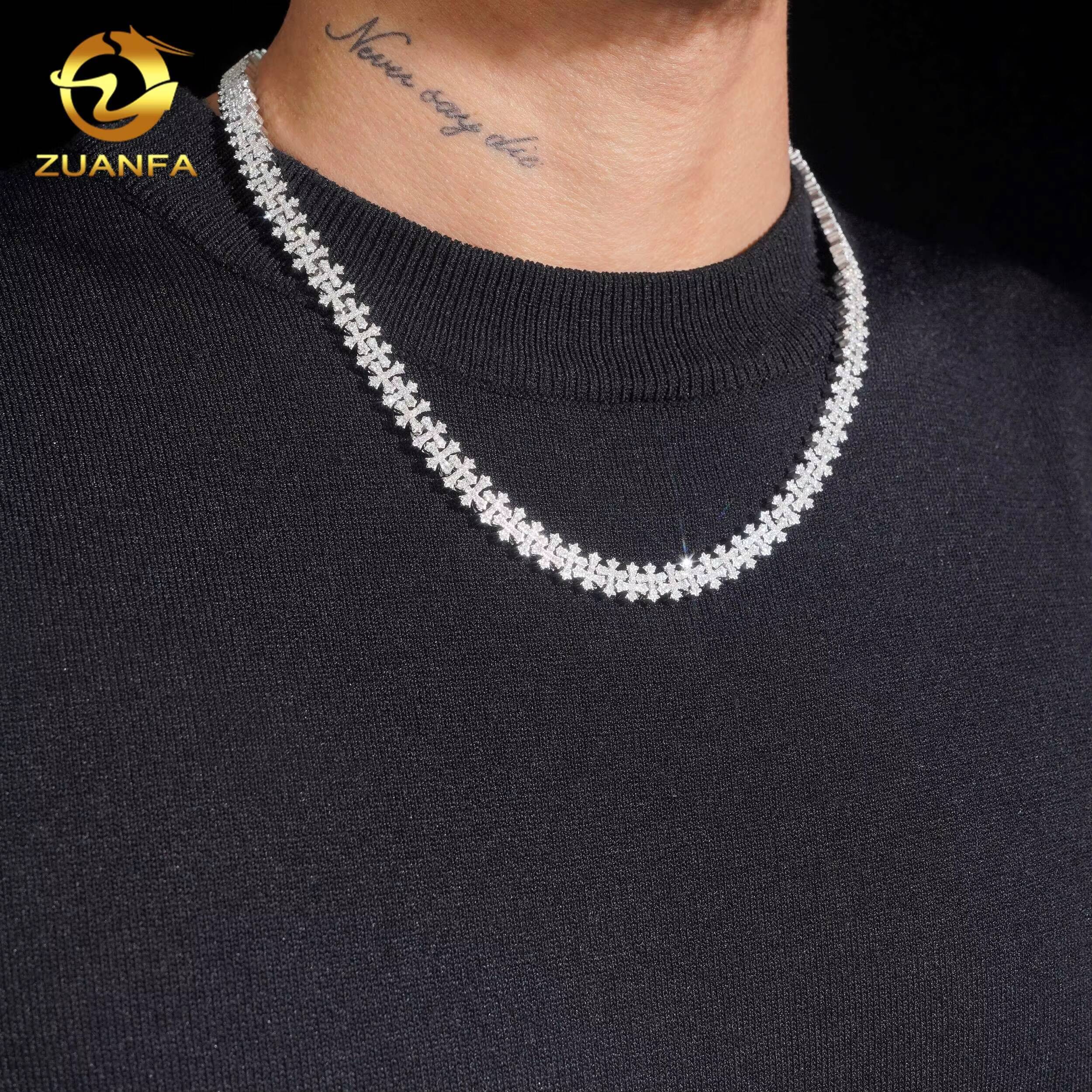 8mm Hip Hop Jewelry Moissanite Cuban Link Chain 925 Silver Iced Out Cross Cuban Chain Moissanite Pass Diamond Tester