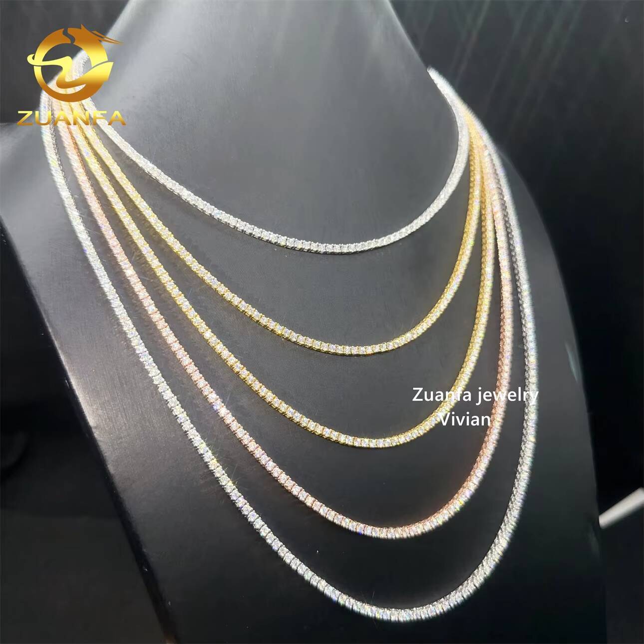 2mm VVS Moissanite 925 Sterling Silver Tennis Bracelet Hip Hop Lab Diamond Jewelry Passes Diamond Tester Tennis Chain Necklace