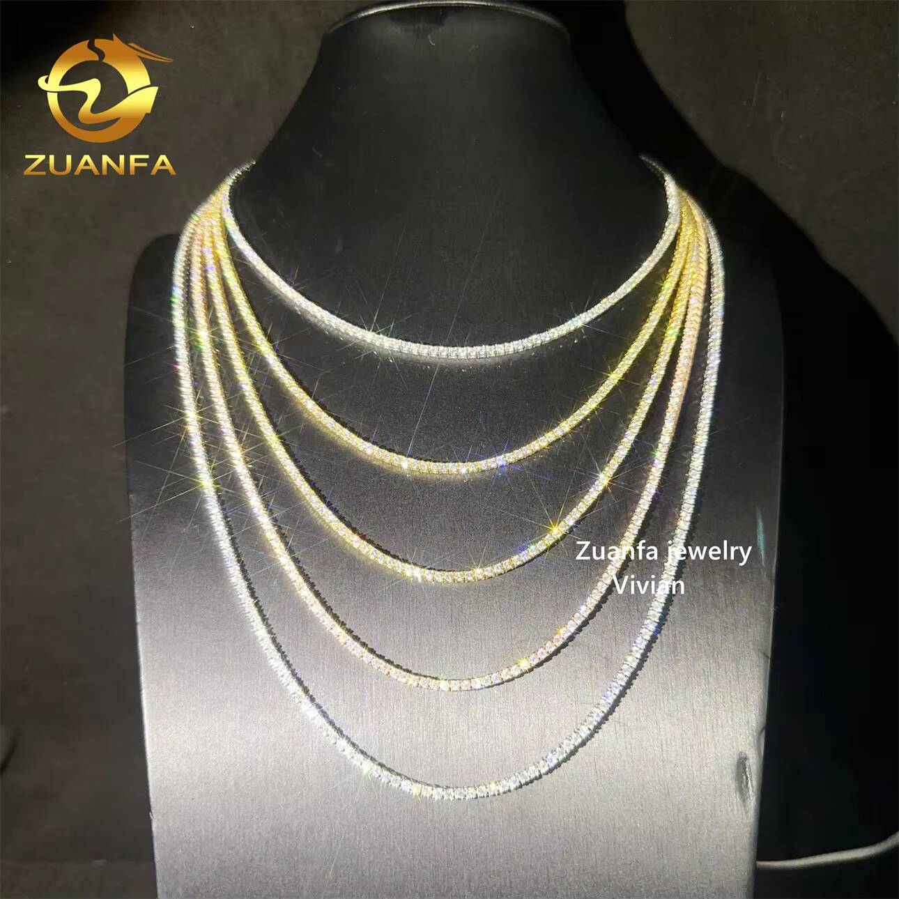2mm VVS Moissanite 925 Sterling Silver Tennis Bracelet Hip Hop Lab Diamond Jewelry Passes Diamond Tester Tennis Chain Necklace