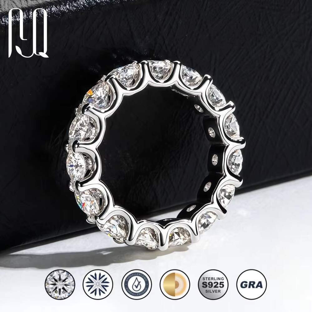 PYQ 04 Ct 45mm Full Eternity Moissanite Band 925 Sterling Silver 18K Gold Plated Light Luxury Unisex Ring