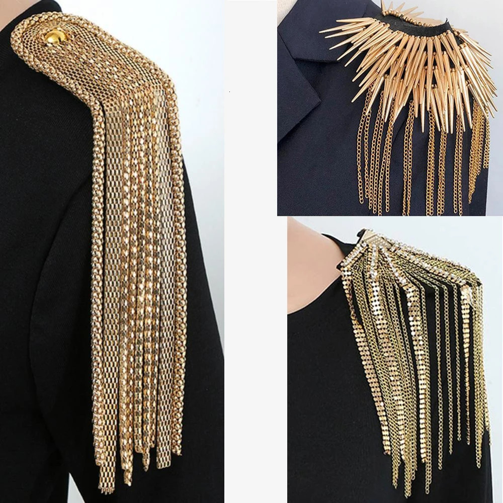 Brooch Pin Bead Long Tassel Chain Classical Electroplating Decor DIY Men Women Epaulette Shoulder Jewelry Clothing Accessories 260403BJ
