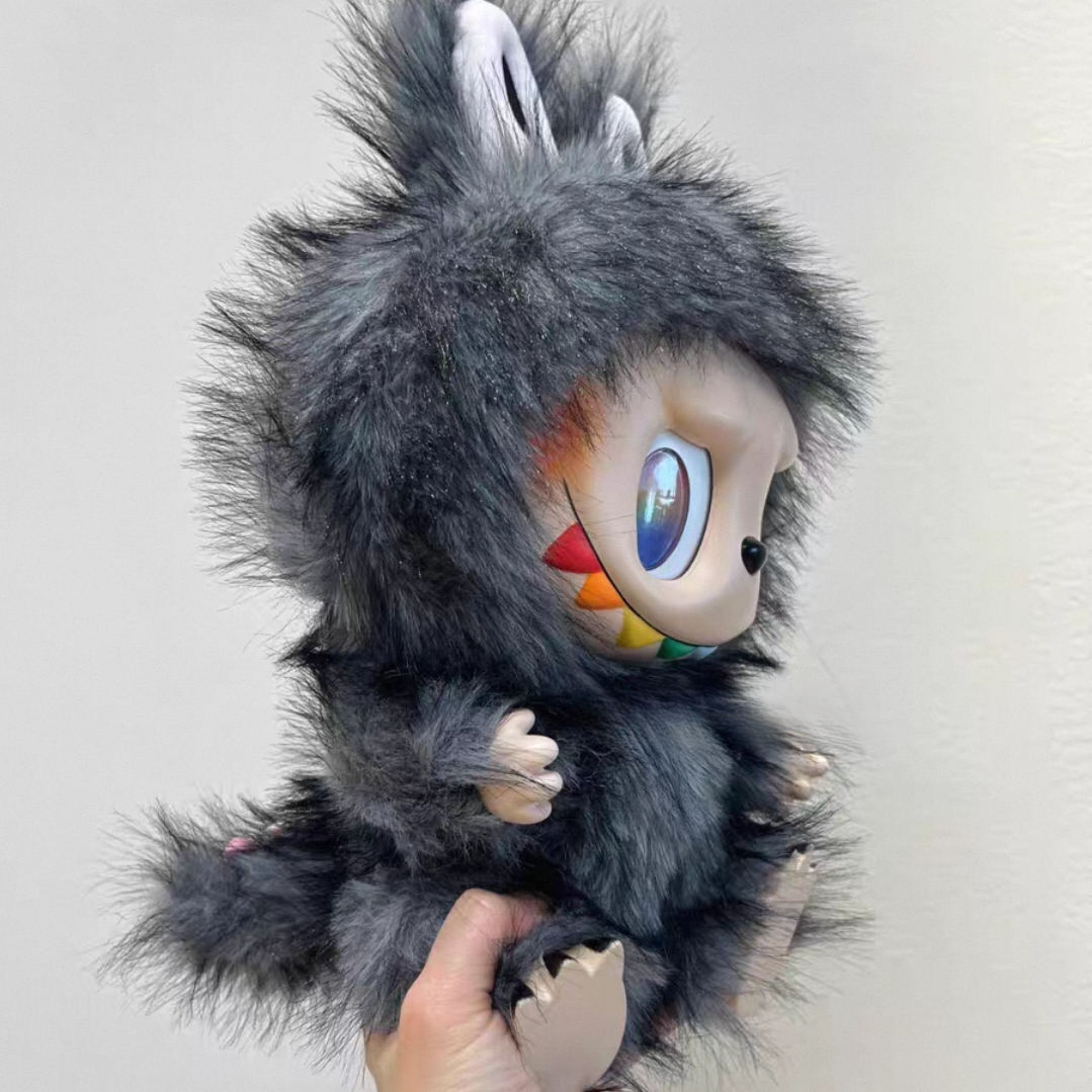 38cm Gray Deluxe Version Labubu Plush Doll Cute Vinyl Face Stuffed Toy