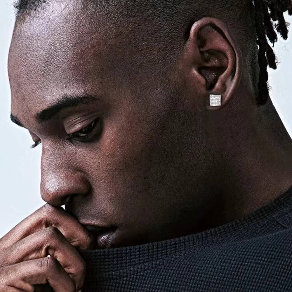 New Square Domed Twist Stud Earrings S925 Silver Full Moissanite Urban Hip Hop Style Drop Shipping Available