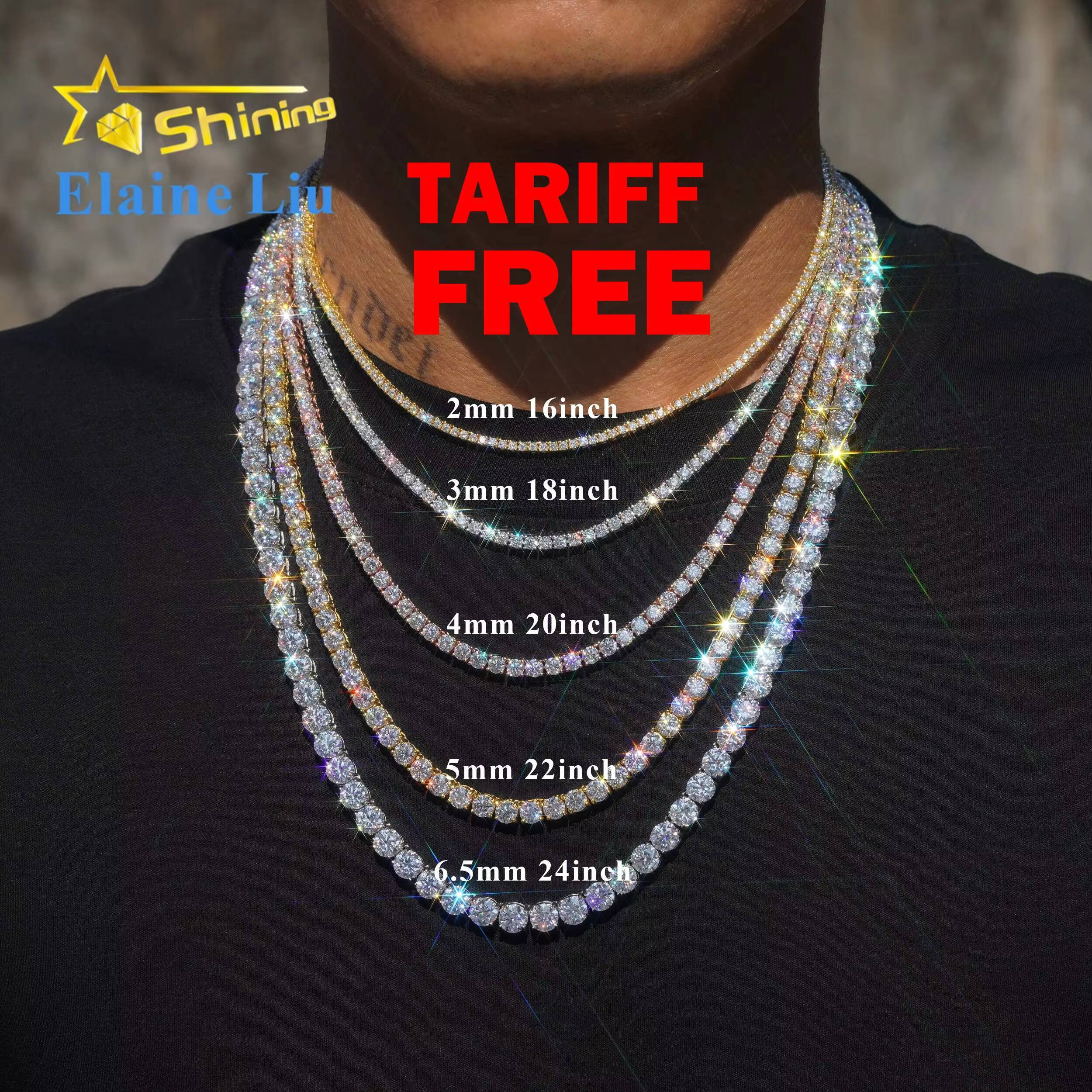 Factory Direct Price Iced Out 2mm 3mm 4mm 5mm 65mm VVS Silver 925 Hip Hop VVS Moissanite Lab Diamond Tennis Chain