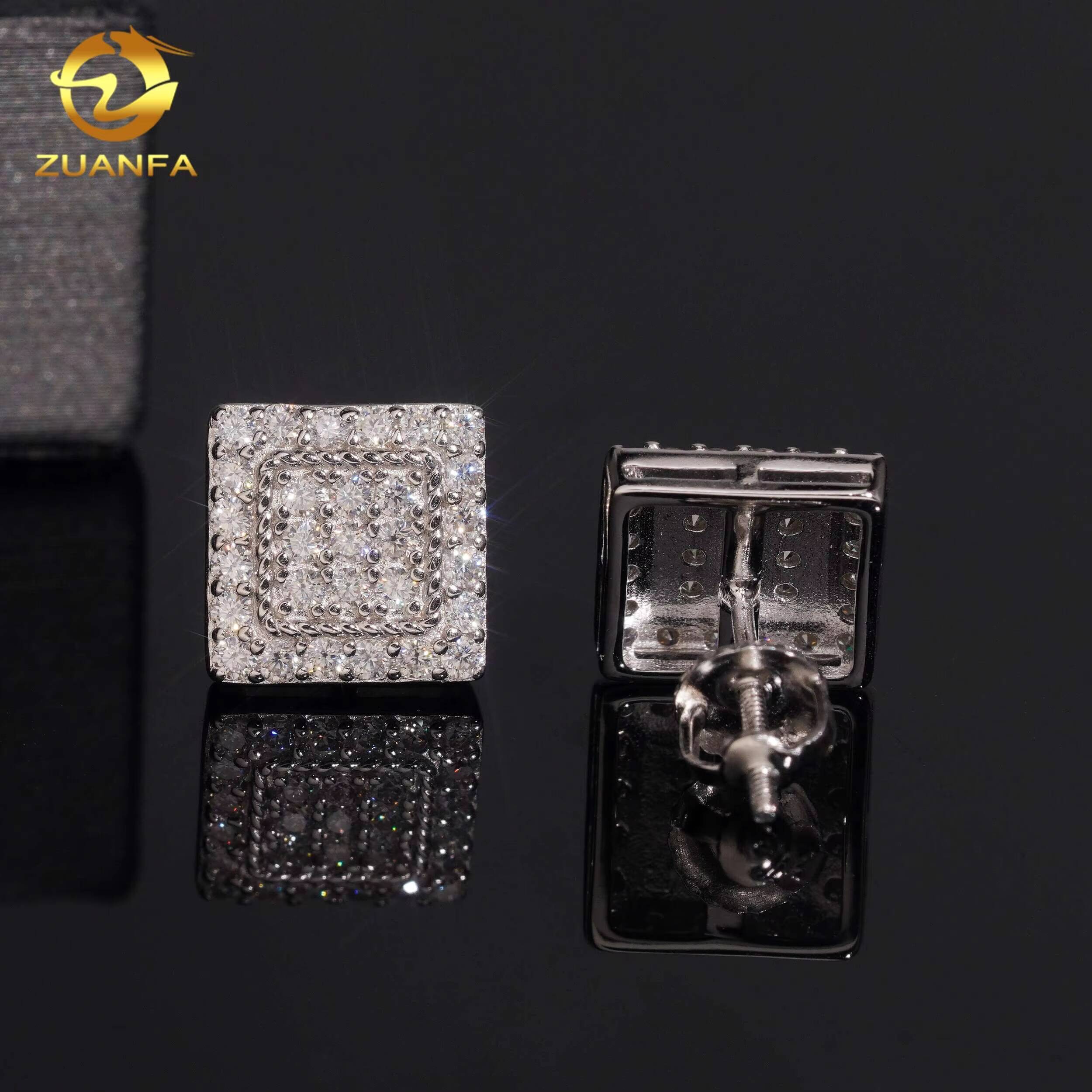 Wholesale Price 10mm Fashion Square Earrings VVS Moissanite 925 Silver Iced Out Diamond Stud Earrings Hip Hop Jewelry Ear Studs